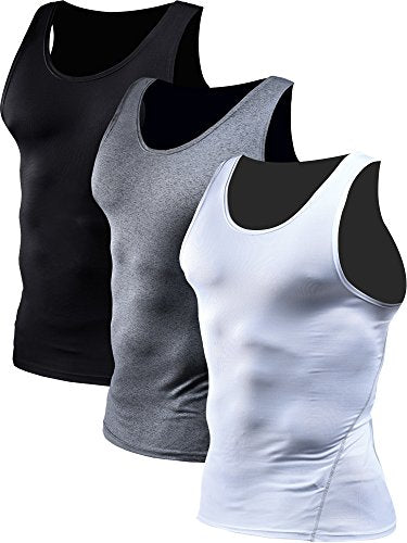 NELEUS Men's 3 Pack Athletic Compression Under Base Layer Sport Tank Top - color: 01# 3 Pack:black,grey,white, size: X-Large