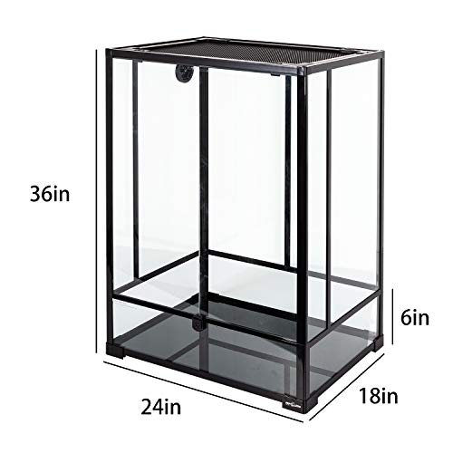 REPTI ZOO 24" x 18" x 36" Reptile Tall Glass Terrarium Rainforest Habitat Double Hinge Door with Screen Ventilation 67 Gallon Reptile Terrarium Easy Assembly