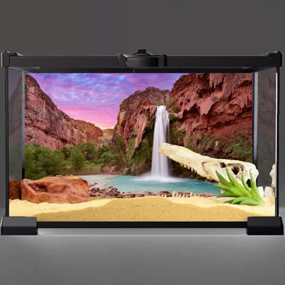 30x12 in Reptile Habitat Background Mountain Waterfall Terrarium Backdrop | AWERT Sunset Durable Polyester Background - size: 30x12in/75x30cm