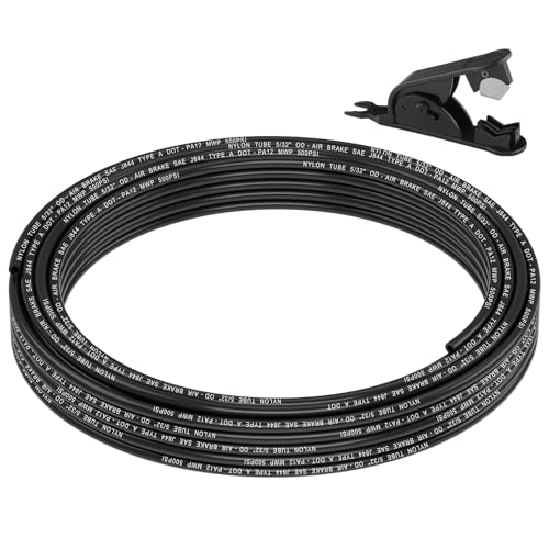5/32" DOT Air Line, 35FT SAE J844 PA12 Nylon Air Tubing with Cutter | 5/32" DOT-Approved Brake Line, Flexible PA12 Nylon Tubing for Air Suspension Kit, Truck Trailer Brake System & Fluid Transfer - size: 5/32" OD 35FT