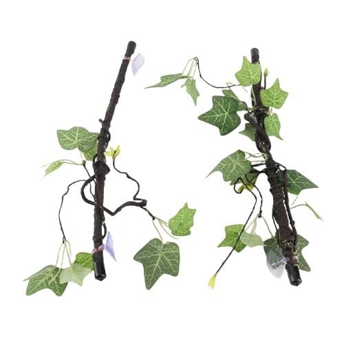 Reptile Corner Branch, 2 pcs Plastic Strong Durable Imitation Bendable Jungle Climbing Vine Suction Cup Design Flexible Terrarium Plant Decoration for Amphibian Lizard Snake Gecko Bearded Dragon Cage