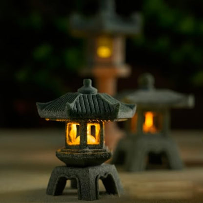 Japanese Pagoda LED Lamp Statue Figurine, LED Lantern Pagoda Statue Figurines for Home Table Decor - Style C - style: Style C