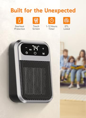 Givebest Cyber 800W Plug in Heater with ECO Mode Save Energy - Portable Outlet Space Heater, Small Electric Wall Heaters for Indoor Use with Adjustable Thermostat and 12H Timer for Bathroom Home