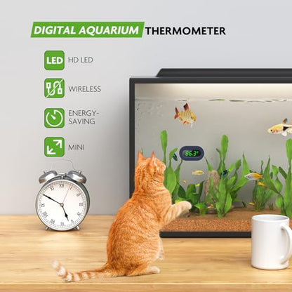 PAIZOO LED Aquarium Thermometer Digital Highly Accurate Replaceable Battery | Wireless Temp Measurement, Accurate to ±0.9℉, Switch Between ℉/℃, Stick On Fish Tank Thermometer for Fish, Betta, Aquatic - size: Green Display