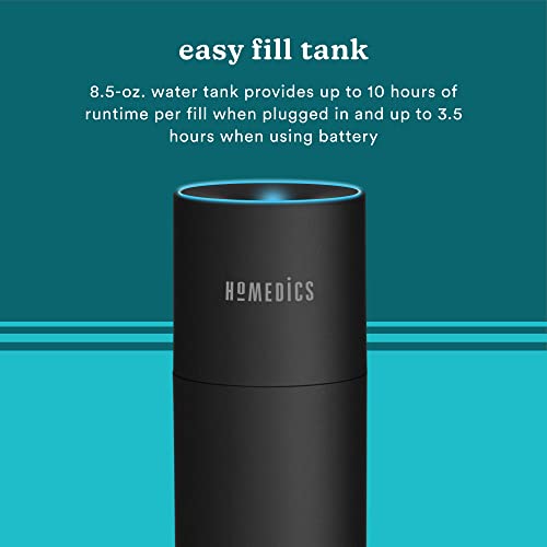 Homedics Portable Humidifier - Small Air Humidifiers, Matte Black | for Bedroom, Plants, Office, Travel - Cool Mist Humidifiers, Color-Changing Accent Light, 2 Mist Settings - color: Black