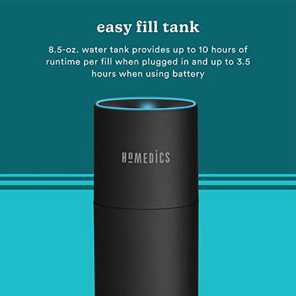 Homedics Portable Humidifier - Small Air Humidifiers, Matte Black | for Bedroom, Plants, Office, Travel - Cool Mist Humidifiers, Color-Changing Accent Light, 2 Mist Settings - color: Black