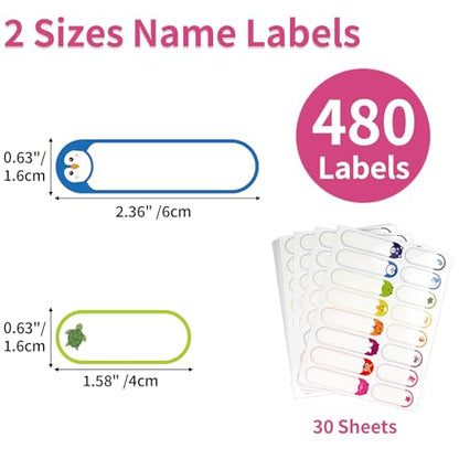 480 Pcs Waterproof Labels for Kids Stuff Daycare Name Bottle Essentials | Animal Self-Adhesive Baby Water Bottle Stickers for School Supply, Self-Laminating Write-on, Reusable Washable - style: Animal