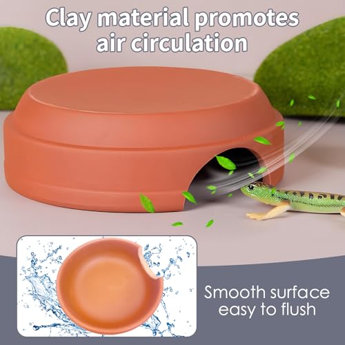 Hamiledyi Small Reptile Hideout Cave Box Diameter 3.7 in Ceramic Humid Shelter and Basking Platform Leopard Gecko Humid Hide for Smaller Lizards Snakes