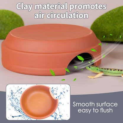Hamiledyi Small Reptile Hideout Cave Box Diameter 3.7 in Ceramic Humid Shelter and Basking Platform Leopard Gecko Humid Hide for Smaller Lizards Snakes