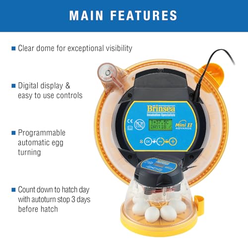 Brinsea Mini II Advance Egg Incubator with Automatic Turning & Extra Insert | 50+ years of expertise! Set-and-forget automatic incubator with digital countdown gives your eggs the best chance to hatch - size: 7 Eggs with extra insert