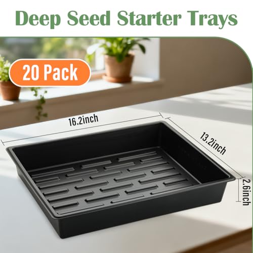 RooTrimmer 20 Pack Nursery Pots Trays (16.5"x13.2"x2.8"), Plastic Seed Starter Trays, Durable Carrying Seedling Starter Tray, Reusable Tray for Planting and Collecting Drainage Water (Black) - size: 16.5" x 13.2" x 2.8" Tras - 20P