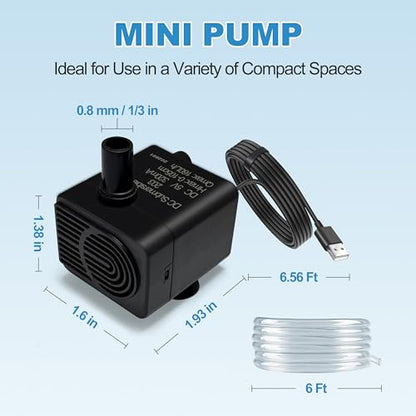 Automatic Small Sump Pump with Water Sensor, 4FT Lift, 74 GPH, 5V Mini Condensate Pump with 6 FT Tubing, Auto on/off Water Pump with Float Switch for Dehumidifier, HVAC and Other Small Spaces