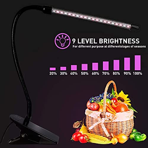 LED Grow Lights for Indoor Plants 20 LED, Plant Growing Lights Full Spectrum Auto ON Off with 3/9/12H Timer, 9 Dimmable Lightness Clip-On Desk Grow Lamp Bulb | Full Spectrum Plant Lamp,Clip-On Desk Grow Lamp Bulb,3/9/12H Timer,9 Dimmable Lightness,3 Light