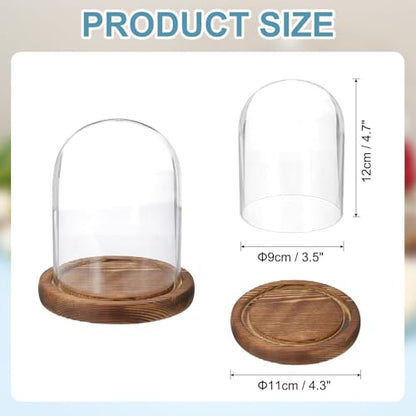 uxcell Glass Cloche Display Dome, 4.7" x 3.5" Glass Dome Display Case, Wood - size: 4.7" x 3.5"