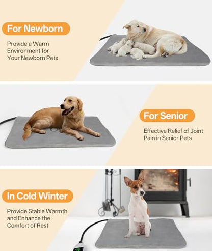 Pet Heating Pad for Dogs with 12 Adjustable Temperature, Waterproof & Chew Resistant Dog Heating Pad with Timer, Heated Dog Bed with Fleecy Cover (L: 32” x 20”) - size: L: 32” x 20”