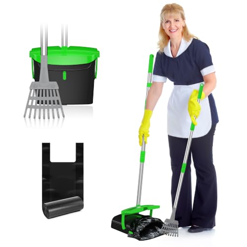 Eocnrhe Pooper Scooper with Bag Attachment, 50 inches Long Handle Pooper Scooper, Poop Scooper for Dogs, Dog Poop Scooper for Yard, Pooper Scooper for Large Dogs Heavy Duty, Poop Scooper Bin & Rake