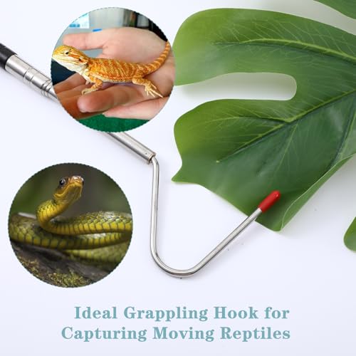 Bremorou Snake Hook Retractable 39.37 Inch Stainless Steel Extensible Snake Hook with Non-Slip Handle Heavy Duty Reptile Snake Stick Pick-Up Handling Tool for Safe Handling