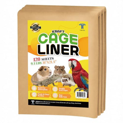 T TORTO9 Kraft Bird Cage Liners 31 x 21.5 Inch, 120 Sheets, Absorbent Paper Tray Liners for Large Bird Cages, Pre-Cut Disposable Cage Bottom Liners - size: 31 x 21.5 in kraft