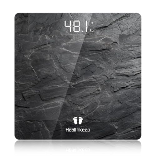 Healthkeep Digital Bathroom Scale, High Precision, with Step-On Technology, LED Display, Slim Design, Max. 180 kg/400 lb, Marbled Gray - color: Gray 400lb