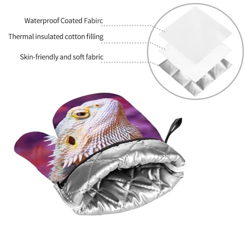 Bearded Dragon Lizards Animal Reptile Camouflage Heat Resistant Oven Mitts and Pot Holders Set of 4-500°f Protection Utensil Pocket for Grilling, Baking, Cooking