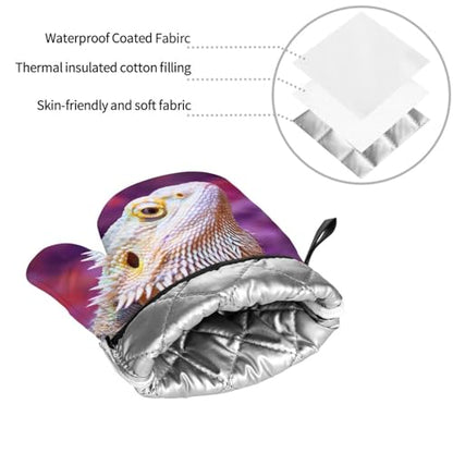 Bearded Dragon Lizards Animal Reptile Camouflage Heat Resistant Oven Mitts and Pot Holders Set of 4-500°f Protection Utensil Pocket for Grilling, Baking, Cooking