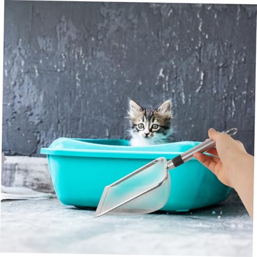 Stainless Steel Cat Litter Scoop and Reptile Litter Shovel with 1.5x1.5mm Mesh Sifter for Pet Waste Cleaning and Small Animal Bedding Maintenance