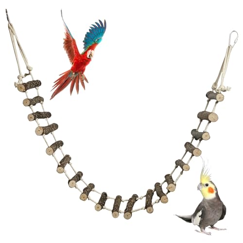 BNOSDM Wooden Bird Ladders Parrot Bridge Rope Ladder Bird Toy Pet Climbing Ladder Parakeet Cage Accessories Suit for Budgie, Lovebird, Conure, Cockatoo, Finch