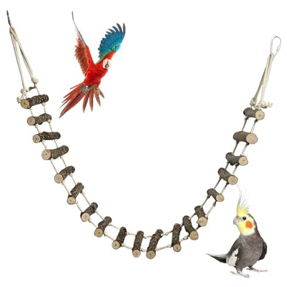 BNOSDM Wooden Bird Ladders Parrot Bridge Rope Ladder Bird Toy Pet Climbing Ladder Parakeet Cage Accessories Suit for Budgie, Lovebird, Conure, Cockatoo, Finch