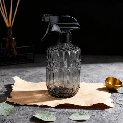 Glass Handheld Spray Bottle, 15oz, Dark Grey, Adjustable Nozzle | Pressure Watering Can, Plant Mister Fine Mist for Indoor Flowers, Outdoor Gardening, Cleaning, Pets Care, Hair - color: Dark Grey
