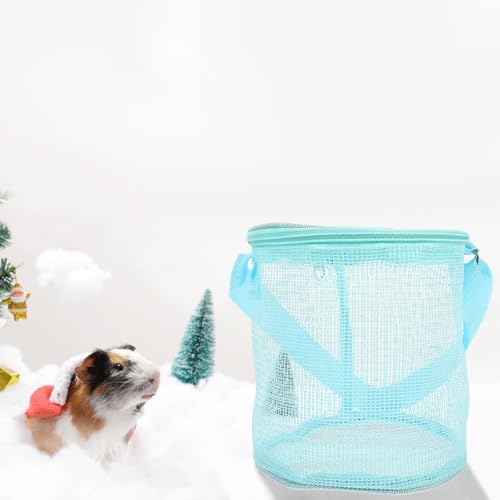 FRCOLOR Portable Guinea Pig Carrier with Breathable Mesh, Compact Multi-Function Hamster and Rat Carrier for Outdoor Travel, Daily Use Small Animal Shoulder Bag in Light Blue