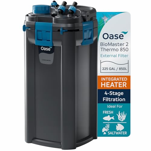 OASE BioMaster 2 Thermo 850 Canister Filter for Aquariums – External Aquarium Filter with Built-in Heater – EasyClean Pre-Filter, Quiet Operation – Freshwater & Saltwater, Up to 225 Gallons - size: BioMaster 2 Thermo 850