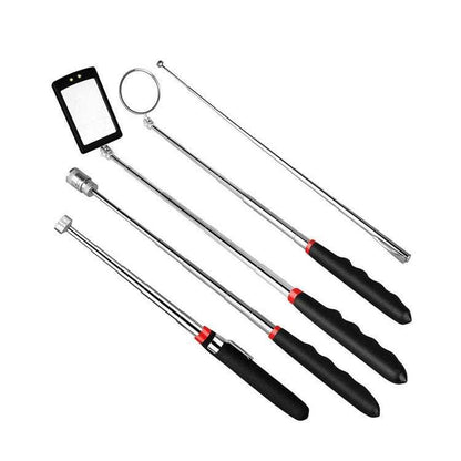 Inspection Mirror and Magnet KIT with Magnetic Pick-Up Tools. 5 Piece Set. Lighted Inspection Mirror and Lighted Magnetic Pick-Up Tool.