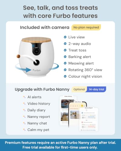 Furbo Mini 360° Pet Camera [No Monthly Fee] | Clear 2K QHD Video, 360° Rotating View, Barking/Meowing Alerts, 2-Way Audio, Color Night Vision, Pet Monitoring, No AI Alerts - style: Mini 360° Camera