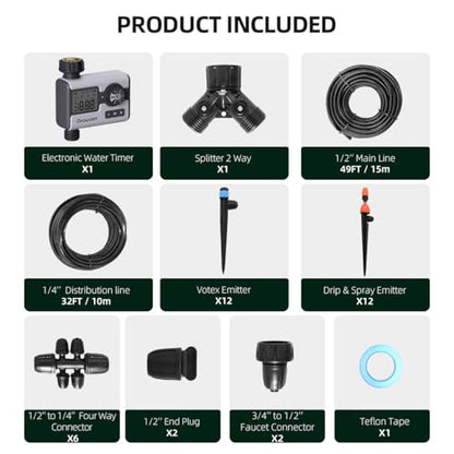 Drip Irrigation System Water Timer Automatic Irrigation Kit DIY Garden | with 1/2 inch Hose 1/4 inch Distribution Tubing and Accessories Misting System for Yard, Lawn, Patio - style: drip irrigation kits