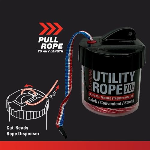 Rapid Rope Canister, 70ft Patriot Tactical Paracord, 1100lb Test, USA Made | Heavy Duty Poly Rope Test Cord, Non-Tangle Dispenser Included, For Hiking, Camping, Survival, Utility, Stocking Stuffer, Gift - size: 70ft, style: Patriot