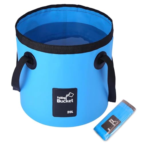 Collapsible Bucket with Handle, Lightweight 5 Gallon 20L | Folding Water Container, Portable Wash Basin for Camping, Fishing, Gardening, Car Washing, and Outdoor Use - color: Blue, size: 20L