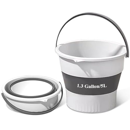 Collapsible Bucket 1.3 Gallon/5L Small Plastic Household Cleaning Mop Buckets Foldable Water Bucket for Car Wash Fishing Camping Beach (White) - color: White