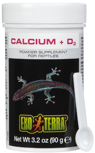 Exo Terra Calcium + D3 Powder, Ultra-fine, 3.2 oz. | Phosphorus Free Formula Boosts Bone Health & Calcium Absorption, Ideal for Insects, Fruits & Veggies - size: 3.2-Ounce