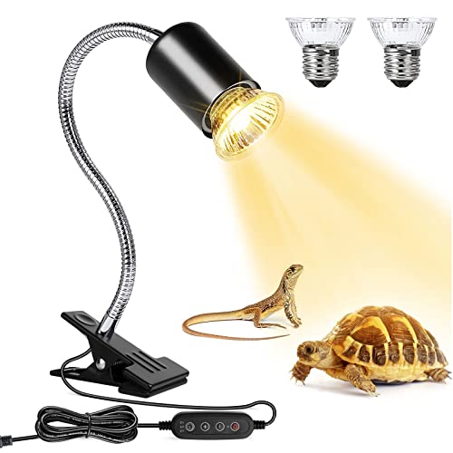 Reptile Heat Lamp, UVA UVB Reptile Light with 360° Rotatable Hose and Timed, Heating Lamp with 2 Bulbs Suitable for Bearded Dragon Reptiles Turtle Lizard Snake (Heat Lamp 25w/50w Bulb) - style: Single-Head-Lamp