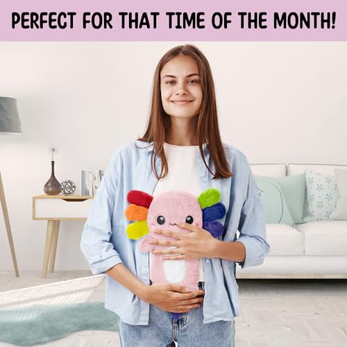 Rainbow Axolotl Microwavable 1.5 lbs Unscented Heating Pad for Women and Kids- Cute Soft Cozy Pillow Plush Heatable Warm Stuffed Animals - Kawaii Hot and Cold Plushie- Axolotl Gifts for Girls and Boys - style: Rainbow Axolotl