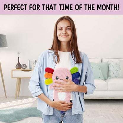 Rainbow Axolotl Microwavable 1.5 lbs Unscented Heating Pad for Women and Kids- Cute Soft Cozy Pillow Plush Heatable Warm Stuffed Animals - Kawaii Hot and Cold Plushie- Axolotl Gifts for Girls and Boys - style: Rainbow Axolotl
