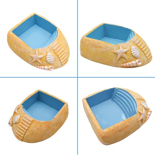 Hermit Crab Water Pool with Climbing Ramp, Resin Hermit Crab Habitat, Hermit Crab Supplies, Aquarium Tank Cage Accessories for Small to Medium Hermit Crab Turtle