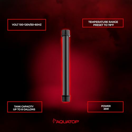 Aquatop 25W Pisces Nano Heater – Fully Submersible for Nano Fish Tanks Up to 8 Gal – Preset 78°F – Heat-Resistant Water Heater for Small Aquariums - size: 25W