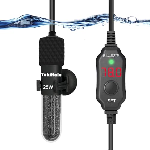 YukiHalu Small Submersible Aquarium Heater, Adjustable Mini Fish Tank Heater 25W 50W 100W 200W 300W with External Temperature Controller, LED Display, Used for 5/10/20/40/60 Gallons (25 Watts) - size: 25 Watts