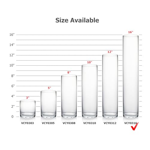 WGVI Quality Thick Weighted Clear Cylinder Glass Vases, 3" W x 16" H, Skinny Bud Tall Vase Floral Bouquet Flower Arrangements Wedding Centerpieces Container Candle Holders Home Decor, 1 Piece - size: 3"x16"H