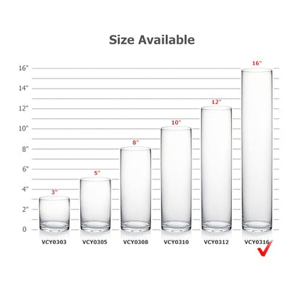 WGVI Quality Thick Weighted Clear Cylinder Glass Vases, 3" W x 16" H, Skinny Bud Tall Vase Floral Bouquet Flower Arrangements Wedding Centerpieces Container Candle Holders Home Decor, 1 Piece - size: 3"x16"H
