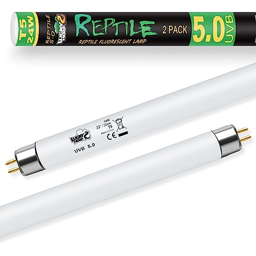 LUCKY HERP 2 Pack T5 UVB 5.0 Reptile Light 24W, UVA UVB Fluorescent Lamp Tube, UVB Lighting Bulb for Turtles, Chameleon, Tortoises, Lizard - color: 24w - 22" Uvb 5.0, size: T5 UVB 5.0