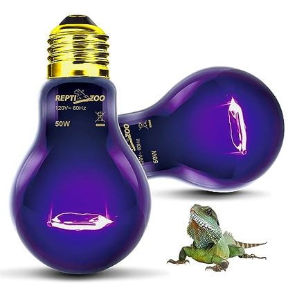 REPTI ZOO 2PCS Reptile Night Heat Lamp, 50W Moonlight Heat Bulb Infrared Heating Light Purple Reptile Heat Lamp Night Bulb for Bearded Dragon, Lizard, Snake, Turtle - style: 50W Night Heat Lamp