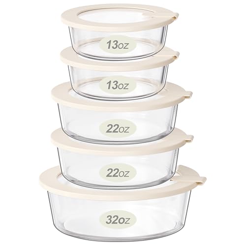 Glass Food Storage Containers with Glass Lids, Microwave Safe Food Container Set, Aitight Meal Prep Container Set, LeakProof, 100% Plastic Free, 5 Pack - color: Ivory White -5p
