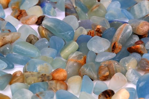 ZenQ 1 lb Crystal Chips, Tumbled Stone Chips for Crafts | Polished, Undrilled Gemstones for Resin Art, Vase Filler, Plant Decor, Candle Making, and DIY Projects - color: Lemurian Aquatine Calcite 0.2"- 0.6"